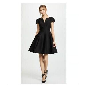 Halston Heritage Maggie Tulip skirt black v-neck skater dress Size 4